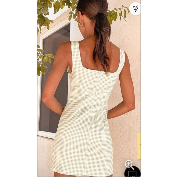 Lulus Happy Chance Sage Green Gingham Square Neck Mini Dress Size Small - Picture 2 of 10